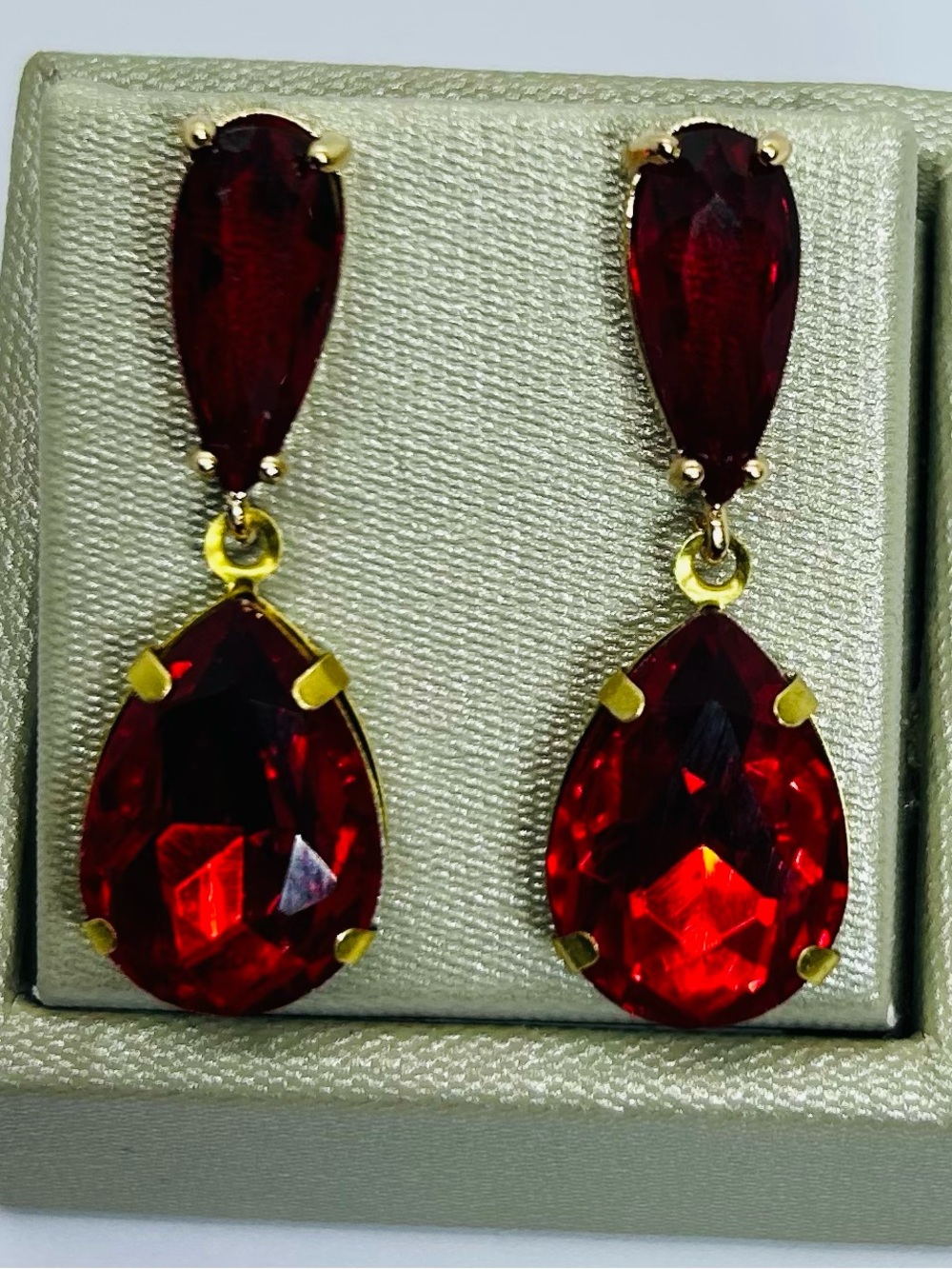 Gold-Tone Red Teardrop Dangle Earrings - Elegant Women's Jewelry